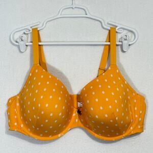 Cacique Bra Womens 46D Yellow White Polka Dot Lightly Lined T-Shirt Underwire
